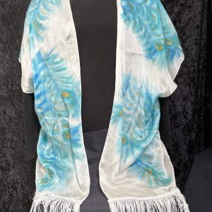 Teal peacock feathers shorter kimono