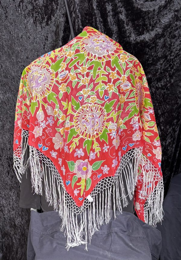 Spanish inspired brilliant red scarf/shawl